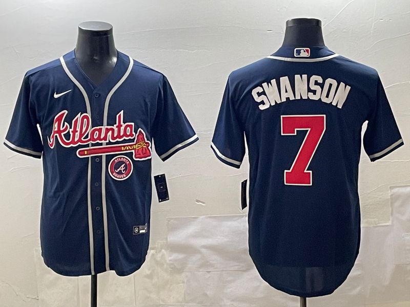 Men Atlanta Braves 7 Swanson Blue Game 2025 Nike MLB Jersey style 4